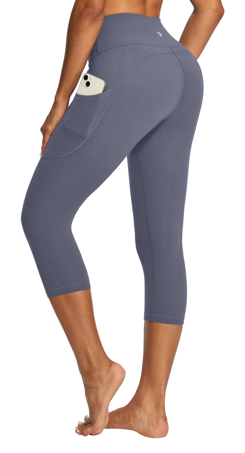IUGA High Waisted Yoga Pants for Women with Pockets Capri Leggings for Women Workout Leggings Yoga Capris Gray - Image 1